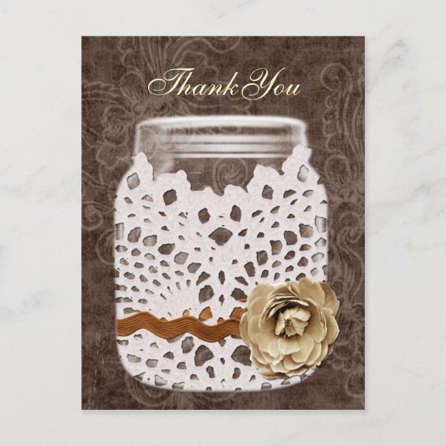Rustikale Spitzen wrapped Mason Jar Wedding Postkarte (Vorderseite)