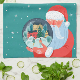 Rustikale Stadt Santa Claus Globe Geschirrtuch