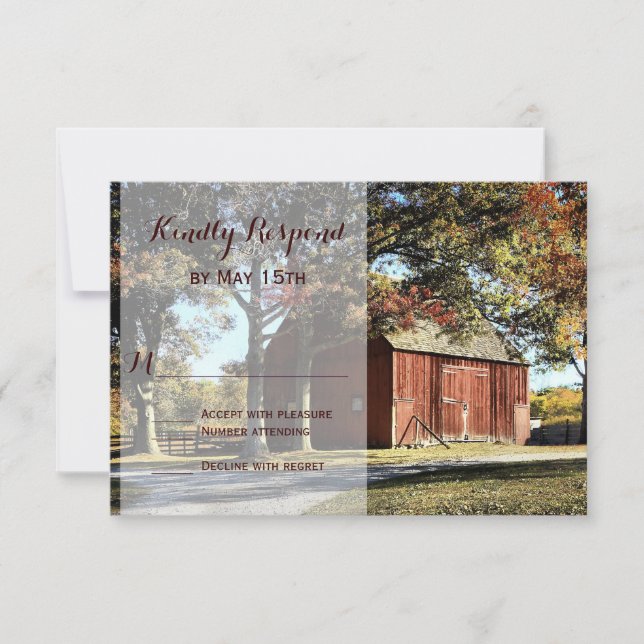 Rustikale Ställe und Bäume Land Hochzeiten RSVP Ka (Vorderseite)