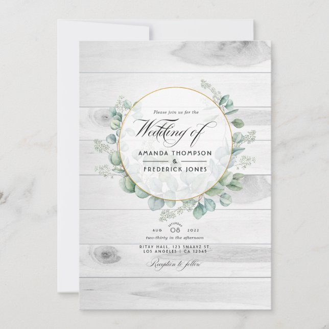 Rustikale Stallhaltung Eukalyptus QR Code Hochzeit Einladung (Vorderseite)