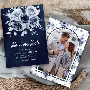 Rustikale staubblaue Blumen-Foto-Navy-Hochzeit Save The Date
