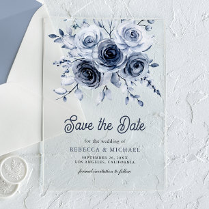 Rustikale staubblaue Blumeneinladung zur Hochzeit Acryleinladungen