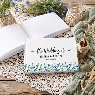Rustikale Staubblaue Boho-Chic-Wildblumen-Hochzeit Gästebuch