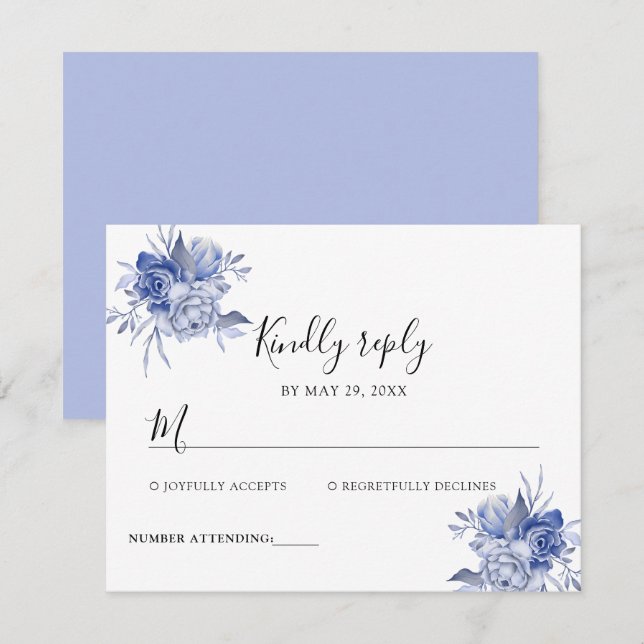 rustikale staubblaue Rosen und andere Blumen RSVP Karte (Vorne/Hinten)