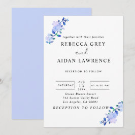 rustikale staubblaue Wasserfarben-Blume & Blätter Einladung
