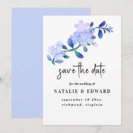 rustikale staubblaue Wasserfarben-Blume & Blätter Save The Date