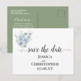 rustikale staubblaue Wasserfarben Blumen & Blätter Ankündigungspostkarte