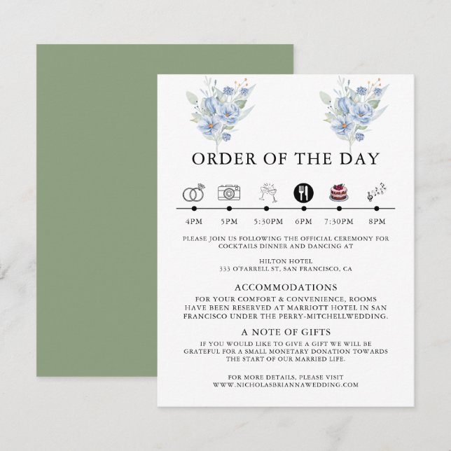 rustikale staubblaue Wasserfarben Blumen & Blätter Begleitkarte (Vorne/Hinten)