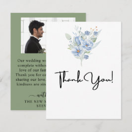 rustikale staubblaue Wasserfarben Blumen & Blätter Dankeskarte