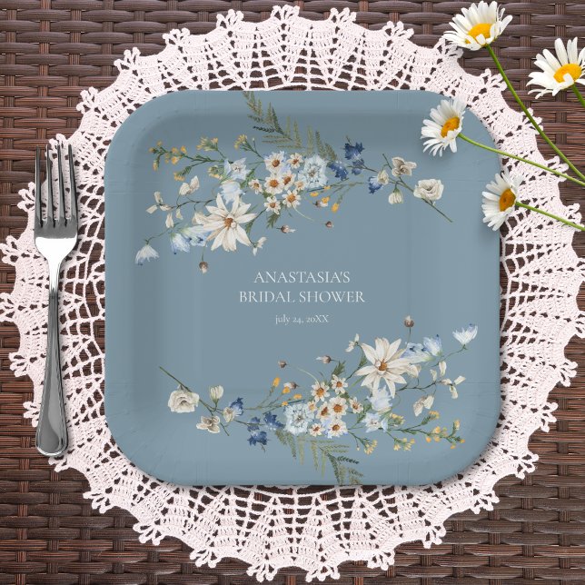 Rustikale staubblaue Wildblumen & Gänseblümchen Du Pappteller (Von Creator hochgeladen)