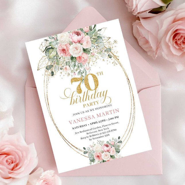 Rustikale Staubige Rosa Grün 70. Geburtstagseinlad Einladung (Rustic Dusty Pink Greenery 70th Birthday Invitation)