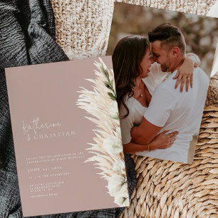 Rustikale Staubrose Moderne Foto-Hochzeit Einladung
