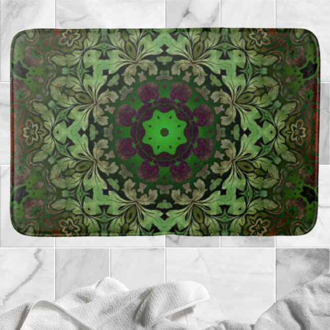 Rustikale Steampunk-Bohemische Waldgrün Mandala Badematte (Rustic Steampunk Bohemian forest green mandala Bath Mat)