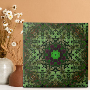 Rustikale Steampunk-Bohemische Waldgrün Mandala Fliese