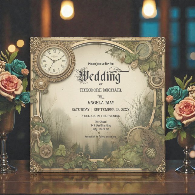 Rustikale Steampunk-Zahnräder-Hochzeitseinladung Einladung (Von Creator hochgeladen)
