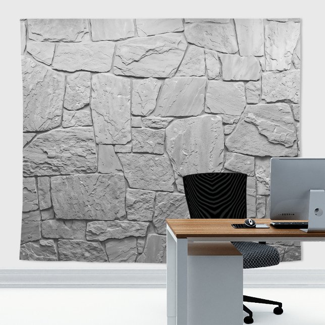 Rüstikale Stein-Schiefer Lichtgraue Felswand Wandteppich (Gray slates stone wall tapestry decor with stone  texture for zoom meetings backdrop or home decor)