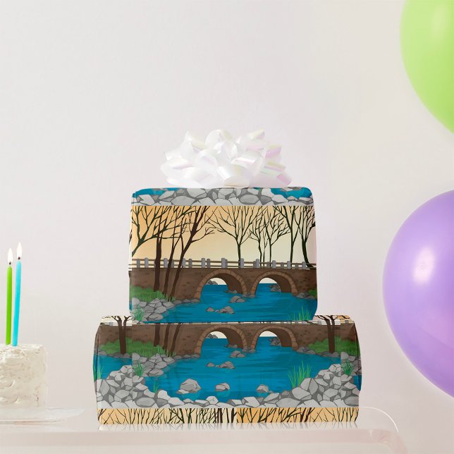 Rustikale Steinbrücke über die Naturlandschaft des Geschenkpapier (Von Creator hochgeladen)