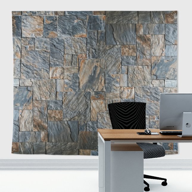Rustikale Steinwand-Schiefer Artesia Grau mit Ader Wandteppich (Blue slates stone wall tapestry decor with stone  texture for zoom meetings backdrop or home decor)
