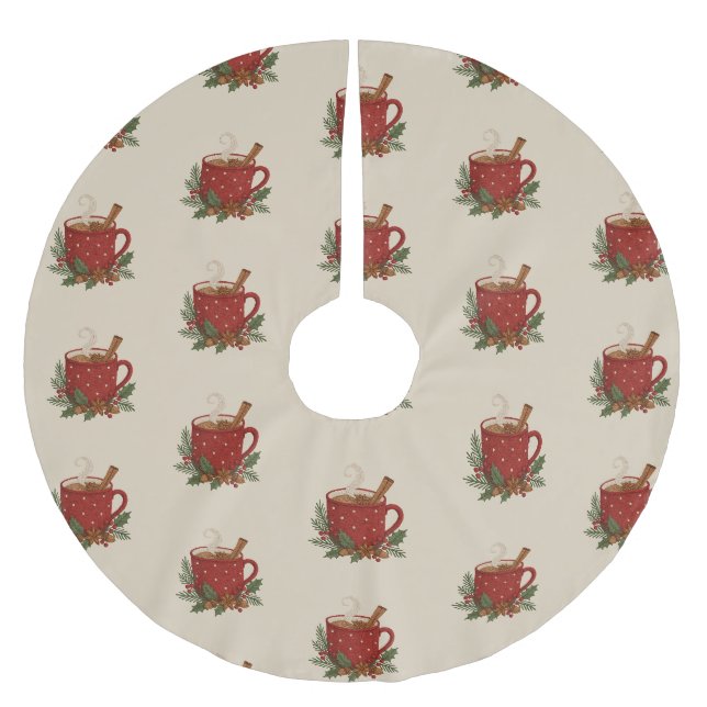 Rustikale Stickerei Weihnachtskakao mit Cinnamon Polyester Weihnachtsbaumdecke (Vorderseite)