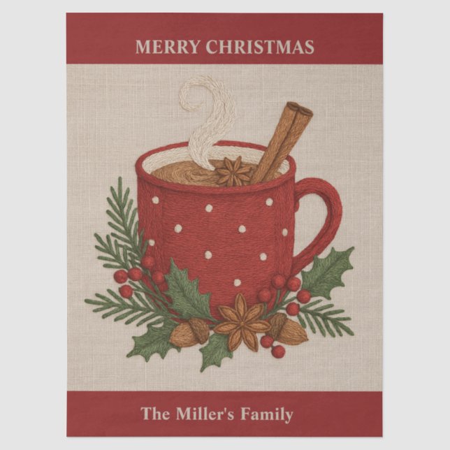 Rustikale Stickerei Weihnachtskakao mit Cinnamon Seidenpapier (Vorderseite)