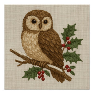 Rustikale Stickerei Weihnachtsschale mit Holly Poster