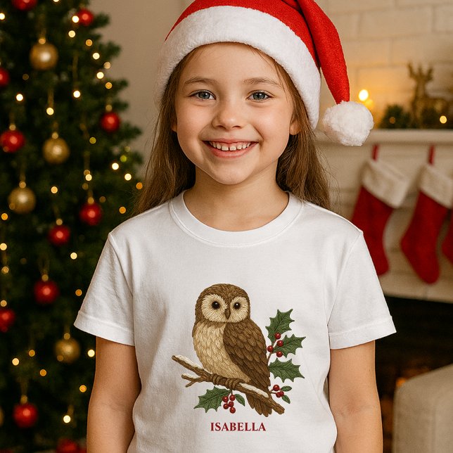 Rustikale Stickerei Weihnachtsschale mit Holly T-Shirt (Von Creator hochgeladen)