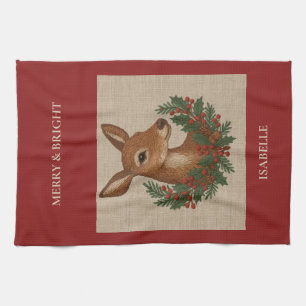 Rustikale Stickereien Grüntöne Weihnachten Geschirrtuch