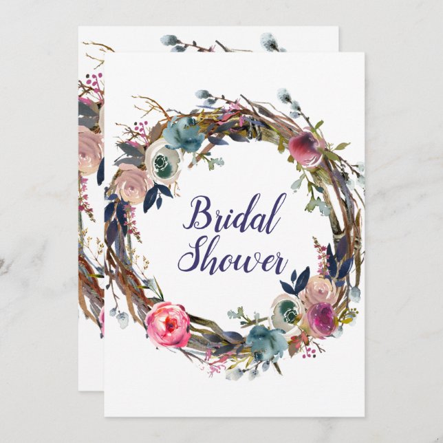 Rustikale Sticks Blumenreath Modernes Brautparty Einladung (Vorne/Hinten)