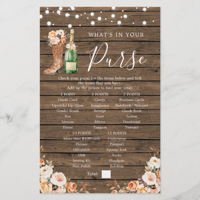 Rustikale Stiefel & Brautparty Purgame (Vorderseite)