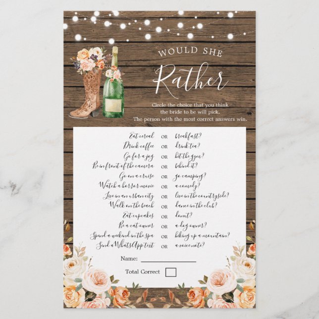 Rustikale Stiefel & Bubbly würden eher spielen (Vorderseite)