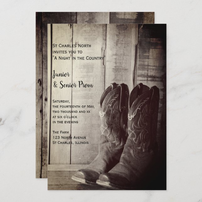 Rustikale Stiefel Country Junior / Senior Prom Einladung (Vorne/Hinten)