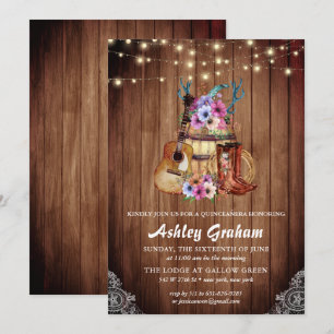 Rustikale Stiefel Cowgirl Quinceañera 15. Geburtst Einladung