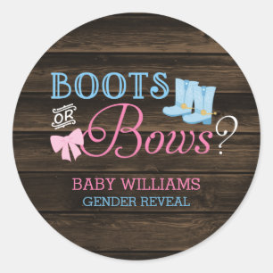 Rustikale Stiefel oder Bows Gender Reveal Baby Dus Runder Aufkleber