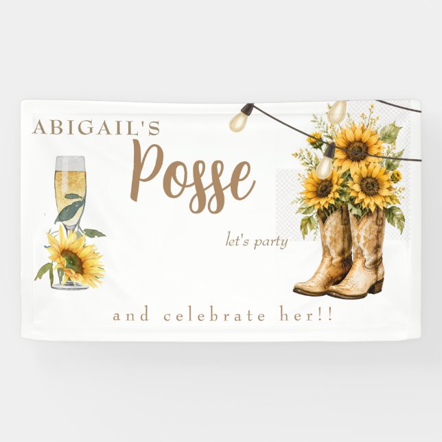 Rustikale Stiefel Sonnenblumen Lichter Junggeselli Banner (Horizontal)
