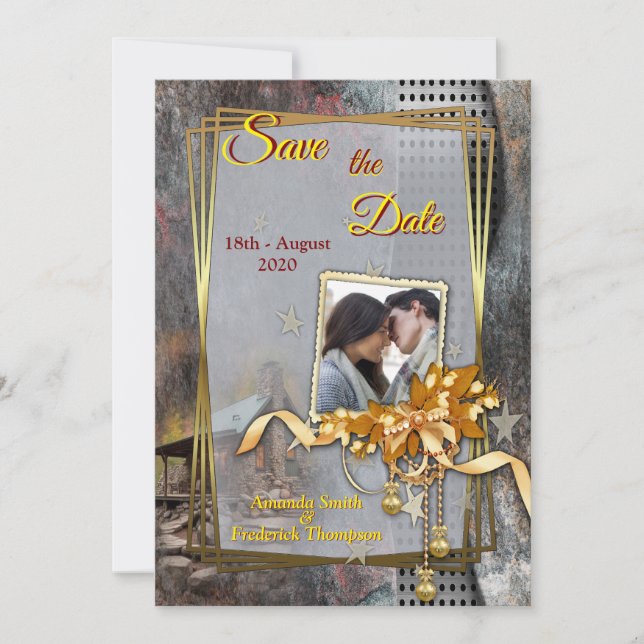 Rustikale Stone-Kabine Einladung (Vorderseite)