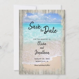 Rustikale Strandhochzeit mit aquablauem Ozean Save The Date