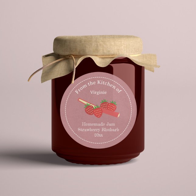 Rustikale Strawberry Rhubarb-Stempelaufkleber Runder Aufkleber (Rustic Strawberry Rhubarb Jam Label Sticker)