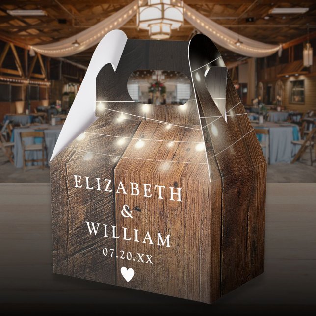 Rustikale Streichellichtblende Geschenkschachtel (Rustic String Lights Barn Wood Wedding Favor Boxes)