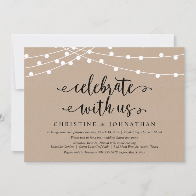 Rustikale Streichlichter, Feiern mit uns, Entfaltu Einladung (Vorderseite)