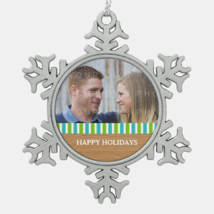 Rustikale Streifen Holiday Foto Pewter Ornament