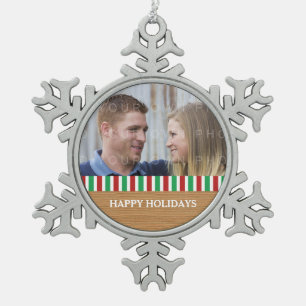 Rustikale Streifen Holiday Foto Pewter Ornament