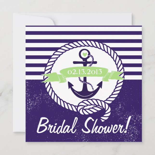 Rustikale Streifen Nautical Bridal Dusche Einladun Einladung (Vorderseite)