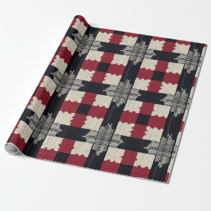 Rustikale Strickschneeflocke Karo - Cozy Winter Bo Geschenkpapier