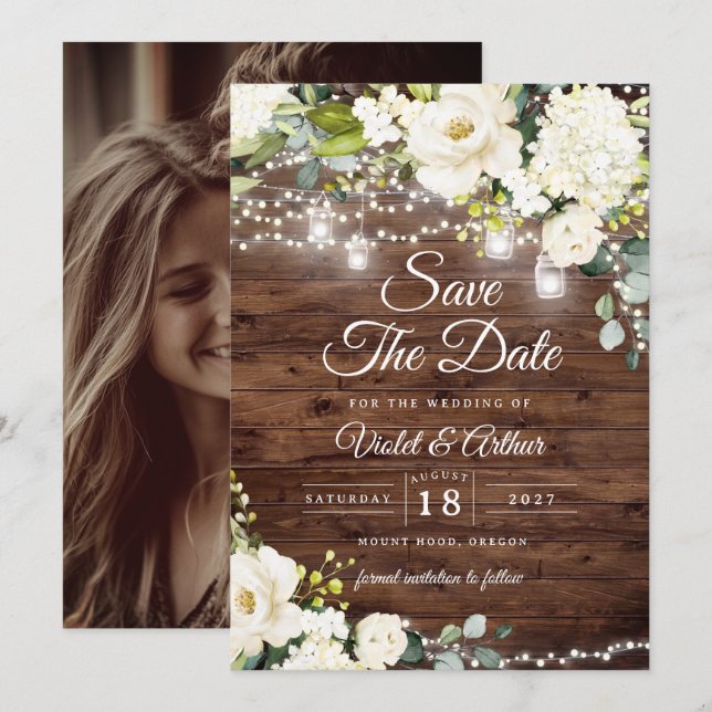 Rustikale String-Lichter Hochzeit Save The Date  Einladung (Vorne/Hinten)
