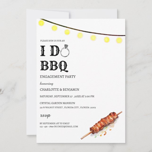 Rustikale String-Lichter mache ich GRILLEN Engagem Einladung (Vorderseite)