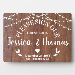 Rustikale String Light weded Guest Book sign Plaqu Fotoplatte