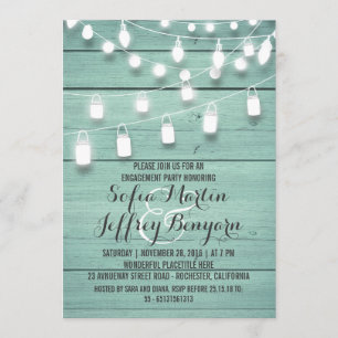 Rustikale String Lights Aquamarine Engagement Part Einladung