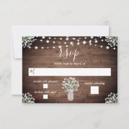 Rustikale String Lights Blumenmason Jar Babys Atem RSVP Karte