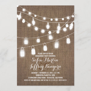 Rustikale String Lights Burlap-Engagement-Partei Einladung