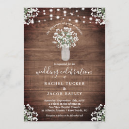 Rustikale String Lights & Floral Vase of Babys Ate Einladung